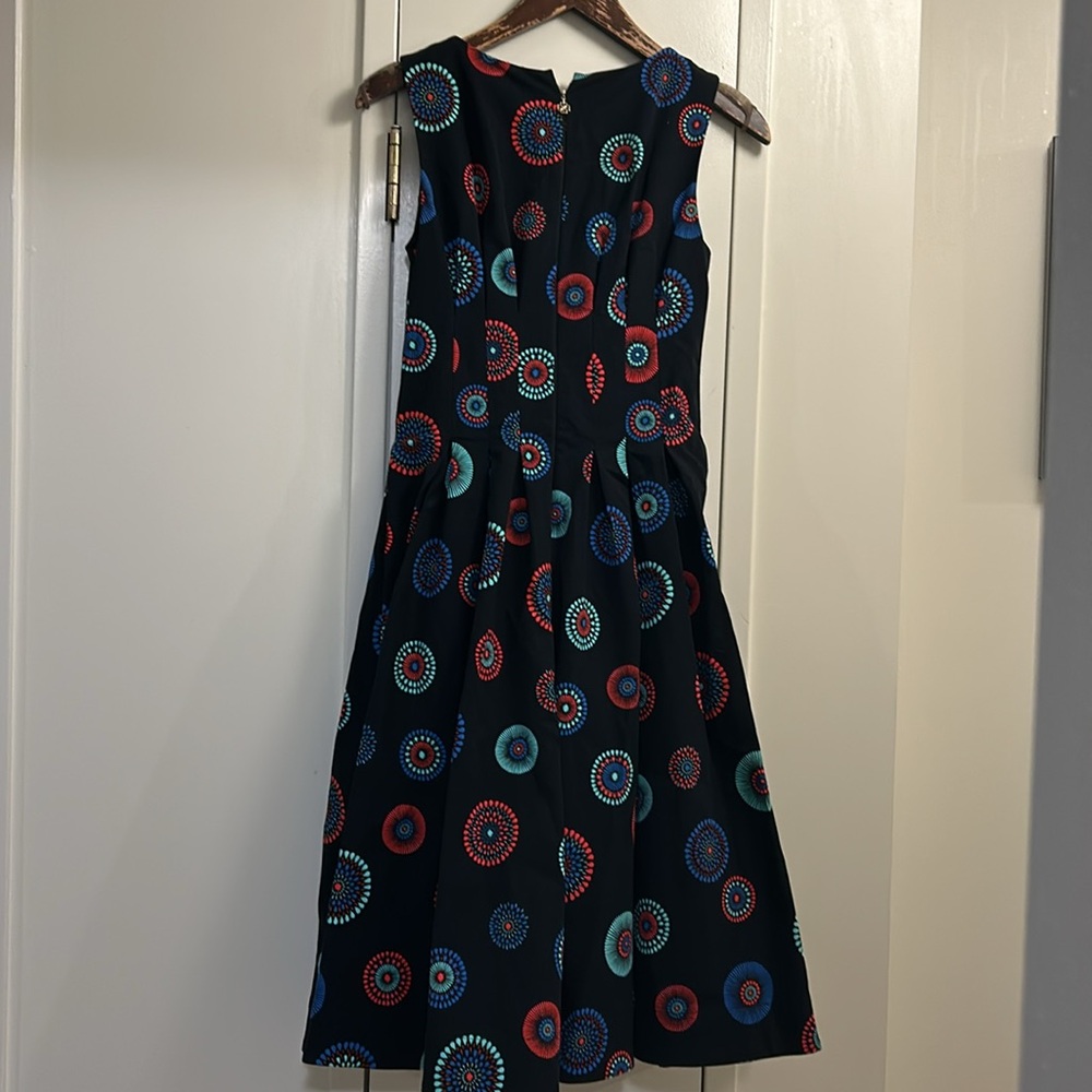 kate spade Black Sleeveless Midi Dress with Red and Teal Circular Print - Picture 2 of 13